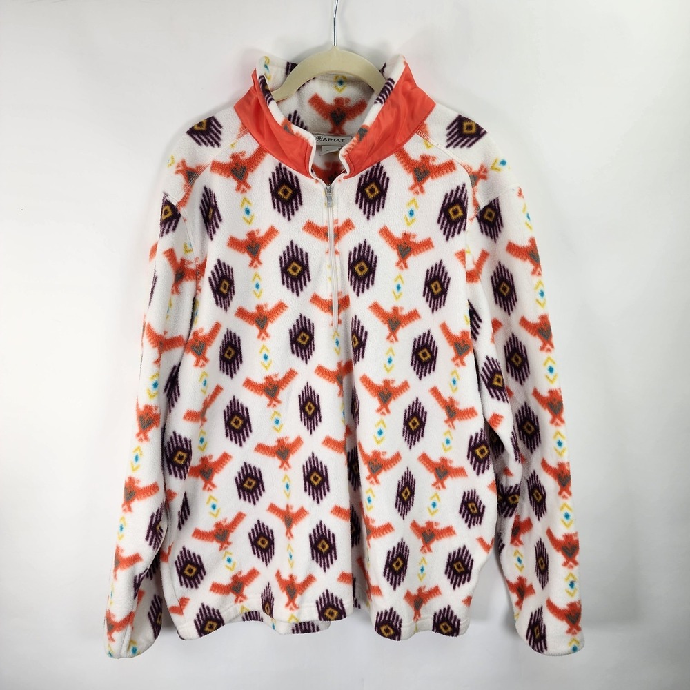 Ariat Fleece 1/4 Zip Pullover Women's XL Southwest Aztec Tribal Boho Chic White